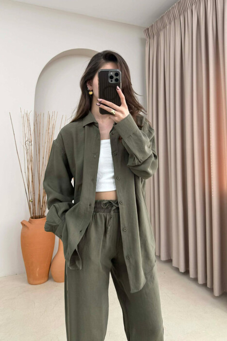 ONE COLOR SHIRT + TROUSERS WOMAN SET DARK GREEN/JEE - 2