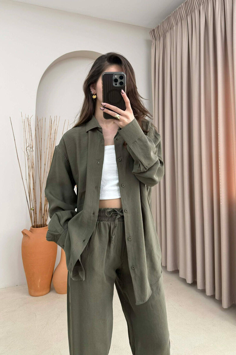 ONE COLOR SHIRT + TROUSERS WOMAN SET DARK GREEN/JEE - 2