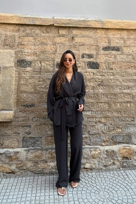 ONE COLOR SHIRT + TROUSERS WOMAN SET DARK GREY/GEE 