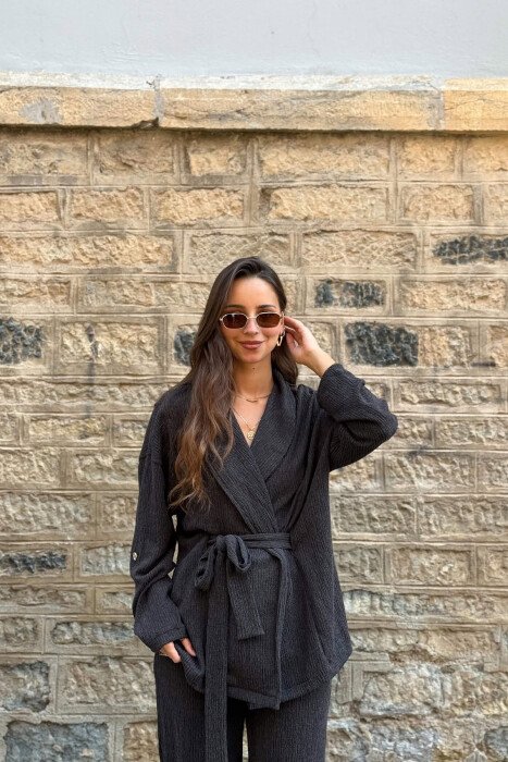 ONE COLOR SHIRT + TROUSERS WOMAN SET DARK GREY/GEE - 2