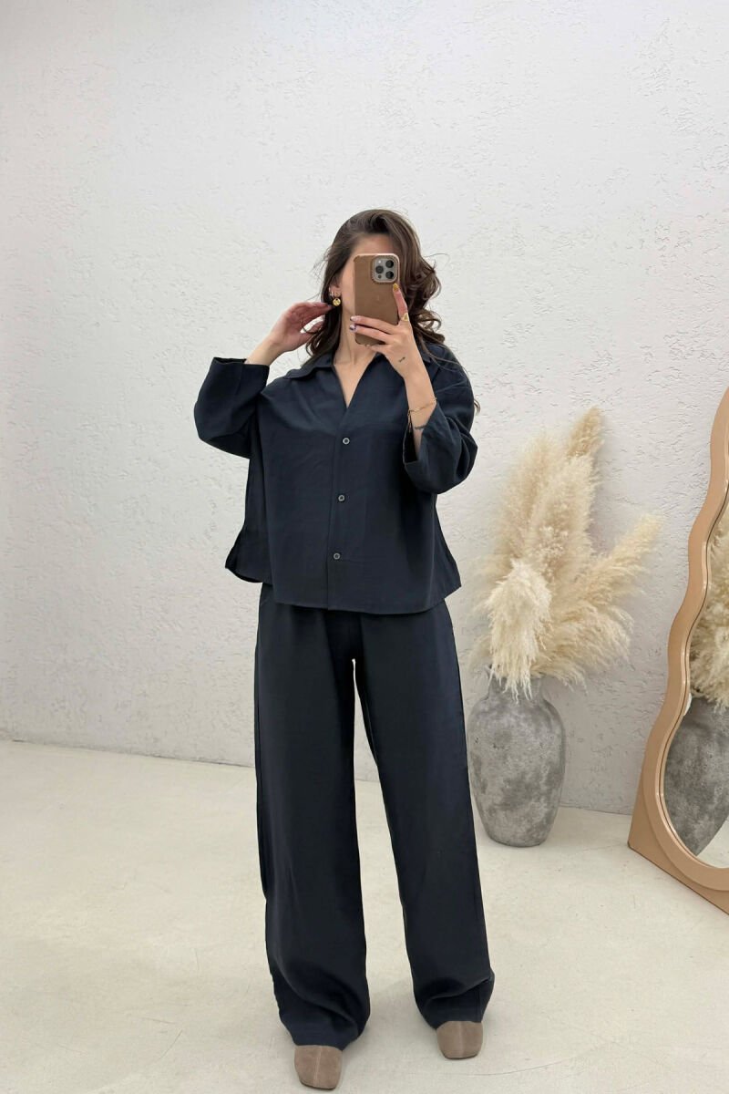 ONE COLOR SHIRT + TROUSERS WOMAN SET DARK GREY/GEE - 1