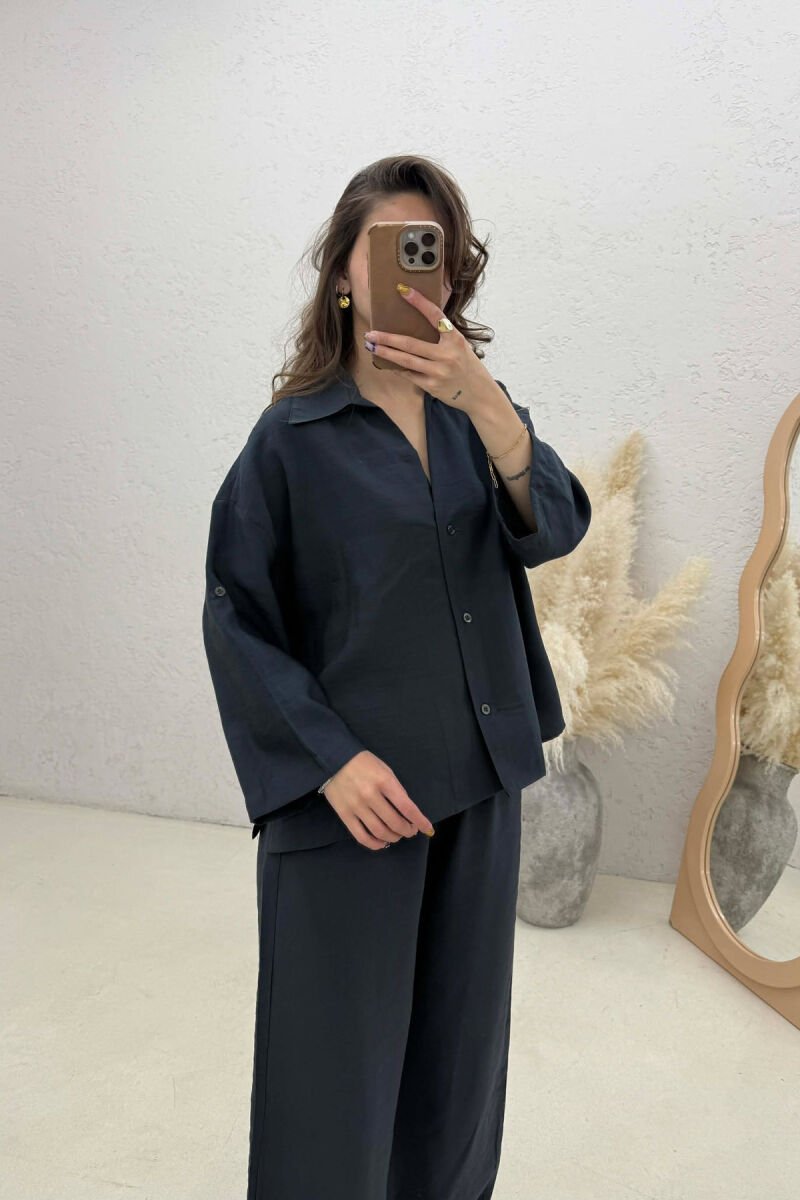 ONE COLOR SHIRT + TROUSERS WOMAN SET DARK GREY/GEE - 4