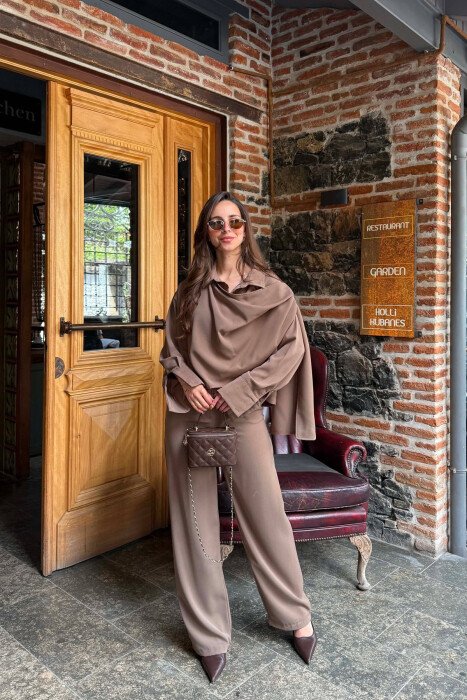 ONE COLOR SHIRT +TROUSERS WOMAN SET LIGHT BROWN/KAZB - KLAUDIO FASHION
