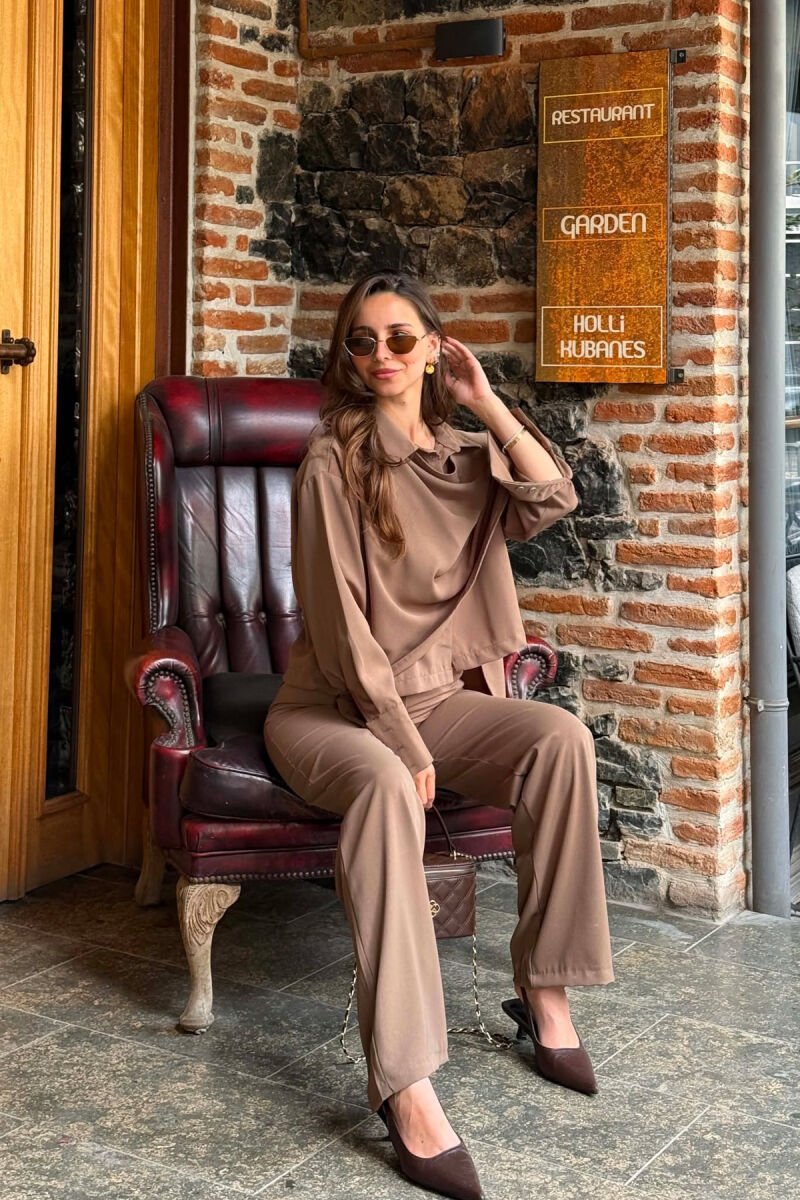 ONE COLOR SHIRT +TROUSERS WOMAN SET LIGHT BROWN/KAZB - 2