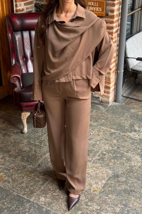 ONE COLOR SHIRT +TROUSERS WOMAN SET LIGHT BROWN/KAZB - 5