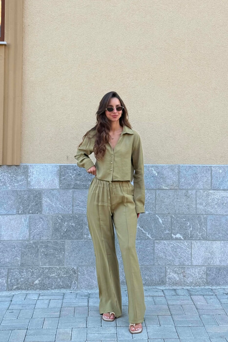 ONE COLOR SHIRT + TROUSERS WOMAN SET LIGHT GREEN/JEZB - KLAUDIO FASHION