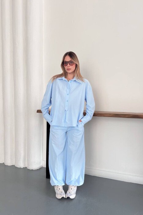 ONE COLOR SHIRT + TROUSERS WOMAN SET LIGHTBLUE/BZ - KLAUDIO FASHION