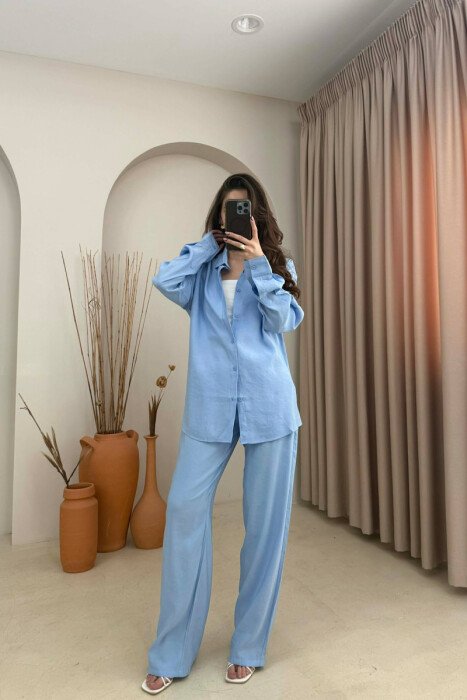 ONE COLOR SHIRT + TROUSERS WOMAN SET LIGHTBLUE/BZ - 