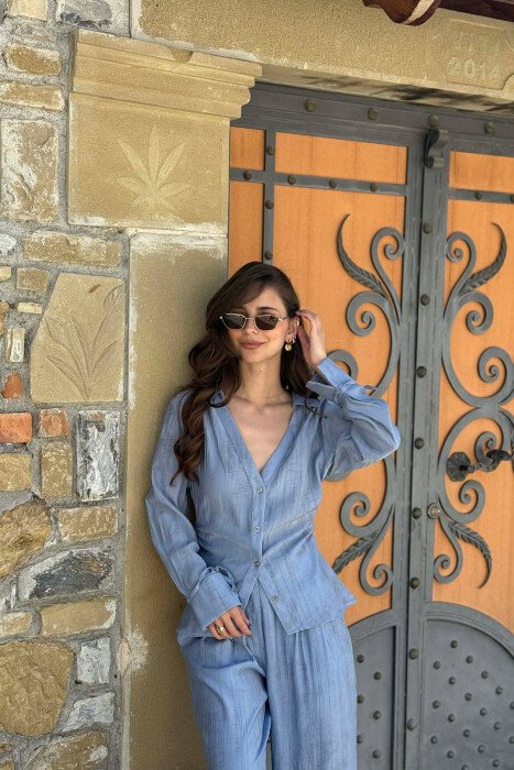 ONE COLOR SHIRT + TROUSERS WOMAN SET LIGHTBLUE/BZ - 4