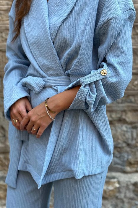 ONE COLOR SHIRT + TROUSERS WOMAN SET LIGHTBLUE/BZ - 2