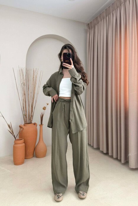 ONE COLOR SHIRT + TROUSERS WOMAN SET OLIVE/ULLI - 