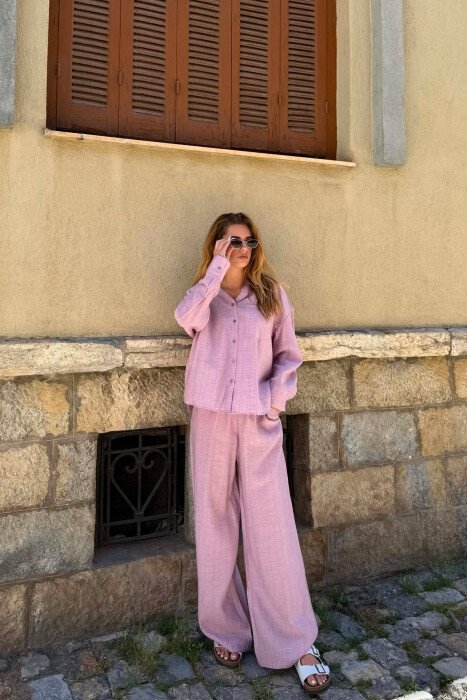ONE COLOR SHIRT + TROUSERS WOMAN SET VINEGAR/UTHULL - 1