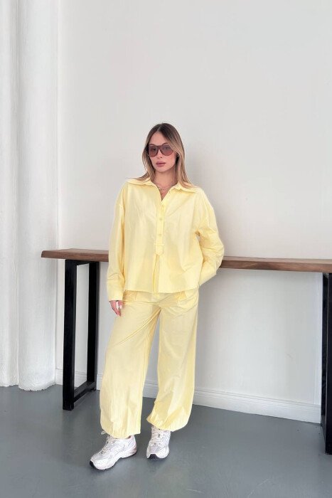 ONE COLOR SHIRT + TROUSERS WOMAN SET YELLOW/E VERDHE - KLAUDIO FASHION