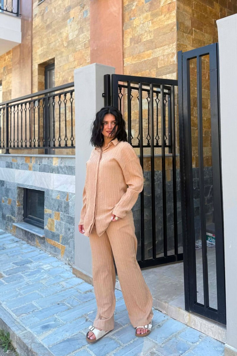 ONE COLOR SHIRT +TROUSERS WOMAN TWO PIECE SET BEIGE/BEZHE - 4