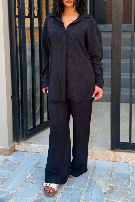 ONE COLOR SHIRT +TROUSERS WOMAN TWO PIECE SET BLACK/ E ZEZE - 2