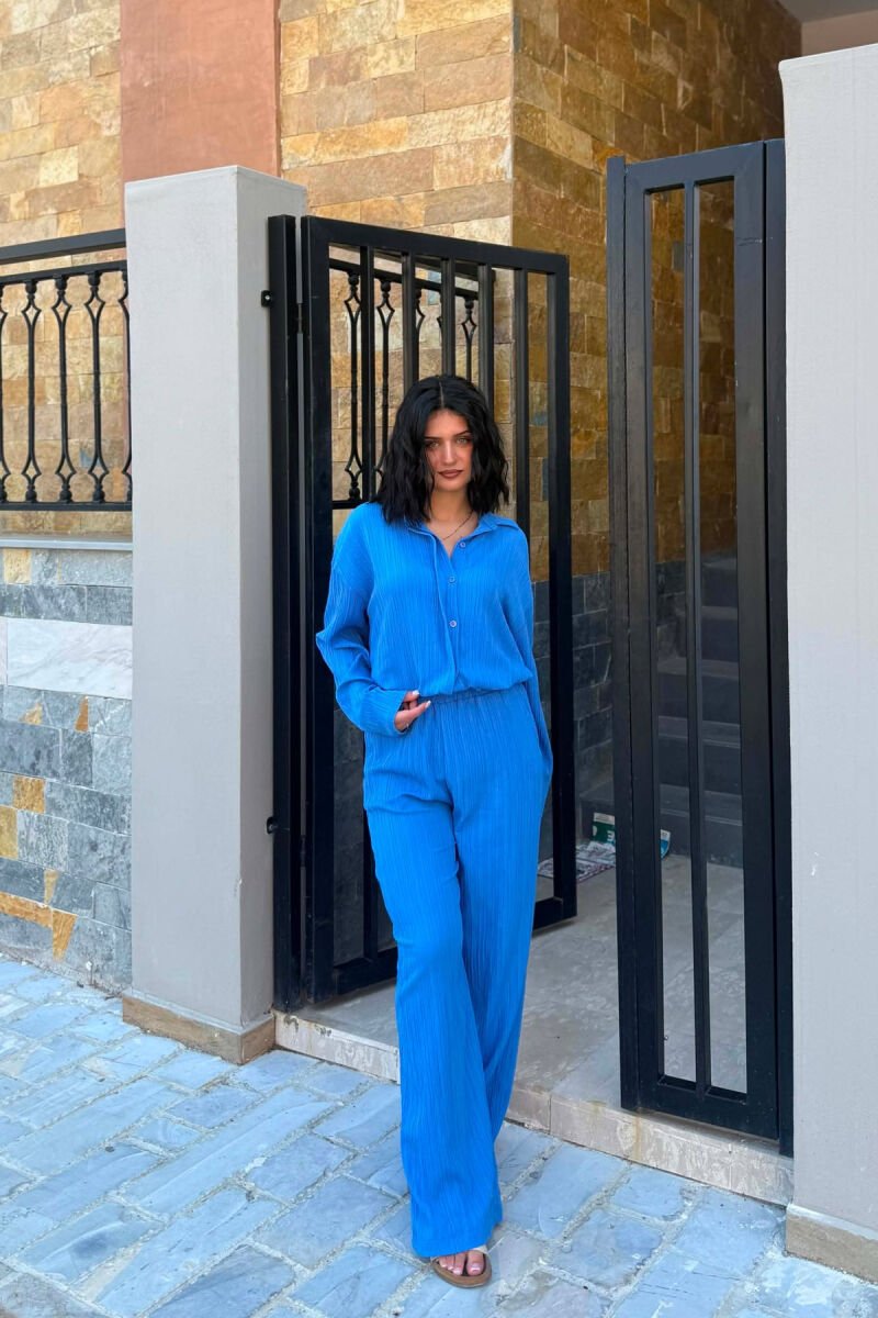 ONE COLOR SHIRT +TROUSERS WOMAN TWO PIECE SET BLUE/BLU - 1