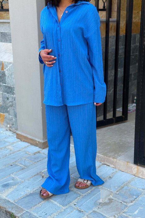 ONE COLOR SHIRT +TROUSERS WOMAN TWO PIECE SET BLUE/BLU - 2