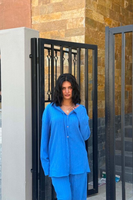 ONE COLOR SHIRT +TROUSERS WOMAN TWO PIECE SET BLUE/BLU - 3