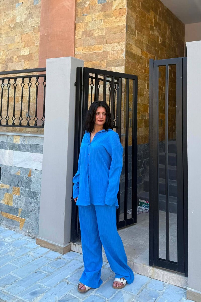 ONE COLOR SHIRT +TROUSERS WOMAN TWO PIECE SET BLUE/BLU - 4