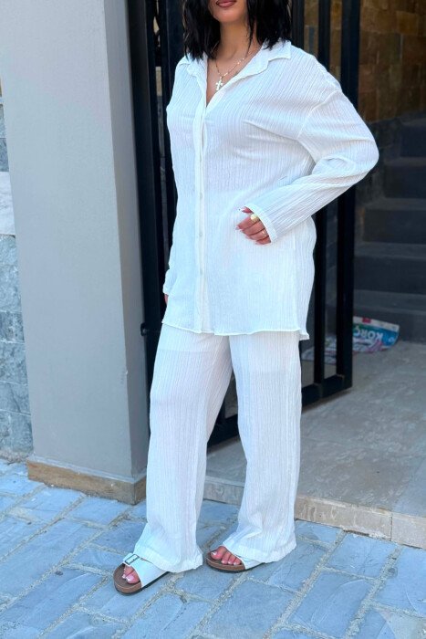 ONE COLOR SHIRT +TROUSERS WOMAN TWO PIECE SET WHITE-E BARDHE - 2