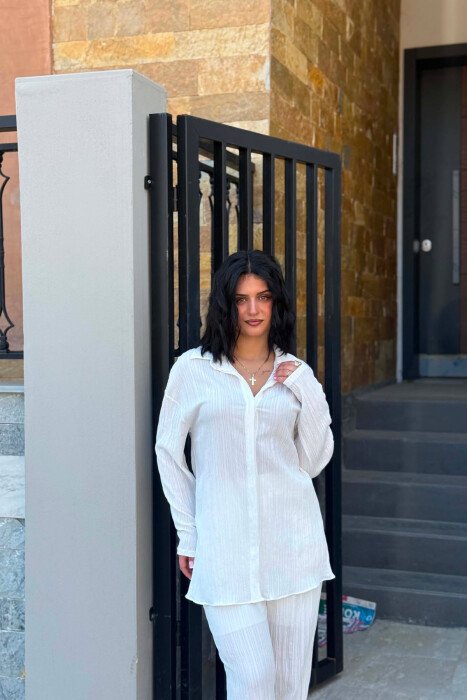 ONE COLOR SHIRT +TROUSERS WOMAN TWO PIECE SET WHITE-E BARDHE - 3
