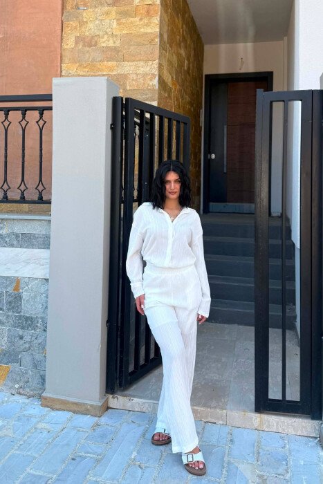 ONE COLOR SHIRT +TROUSERS WOMAN TWO PIECE SET WHITE-E BARDHE - 4