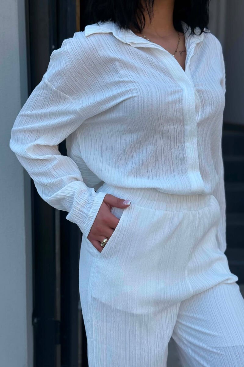 ONE COLOR SHIRT +TROUSERS WOMAN TWO PIECE SET WHITE-E BARDHE - 5