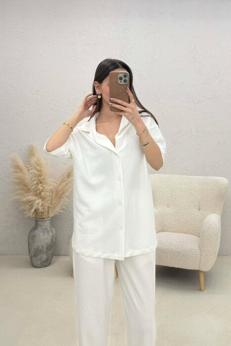 ONE COLOR SHIRT + TROUSERS WOMAN TWO PIECE SET WHITE-E BARDHE - 3