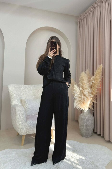 ONE COLOR SHIRT+ TROUSERS WOMEN SET BLACK/ E ZEZE - KLAUDIO FASHION