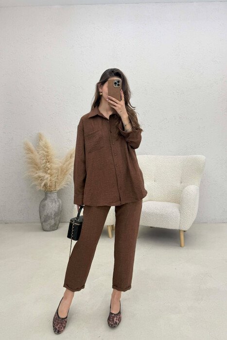 ONE COLOR SHIRT+ TROUSERS WOMEN SET BROWN/KAFE - 2