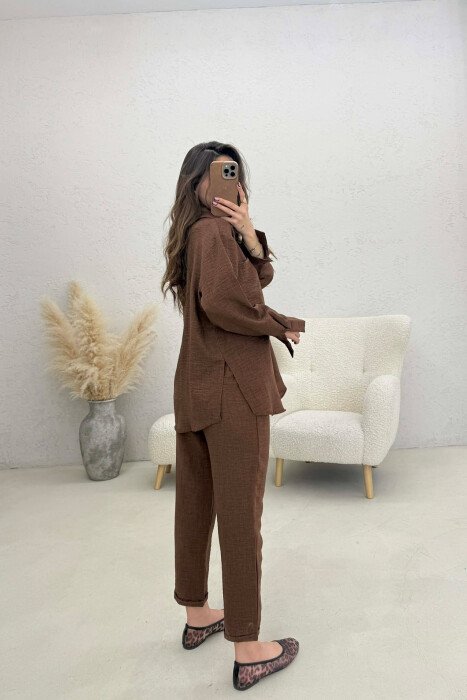 ONE COLOR SHIRT+ TROUSERS WOMEN SET BROWN/KAFE - 3
