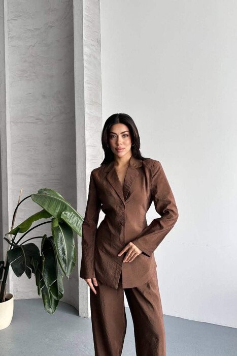 ONE COLOR SHIRT+ TROUSERS WOMEN SET BROWN/KAFE - 3