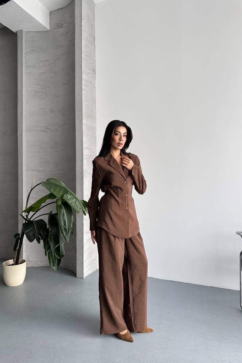 ONE COLOR SHIRT+ TROUSERS WOMEN SET BROWN/KAFE - 4
