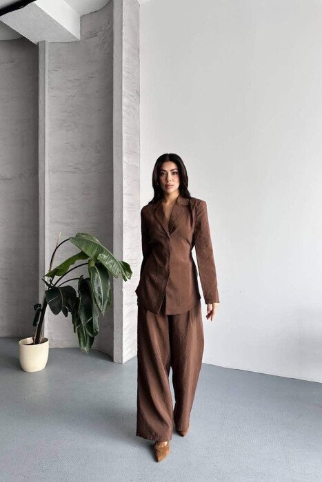 ONE COLOR SHIRT+ TROUSERS WOMEN SET BROWN/KAFE - 5