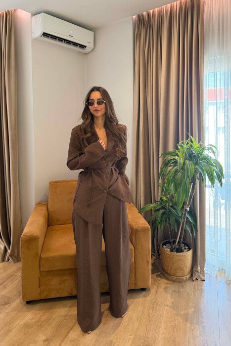ONE COLOR SHIRT+ TROUSERS WOMEN SET BROWN/KAFE - 1