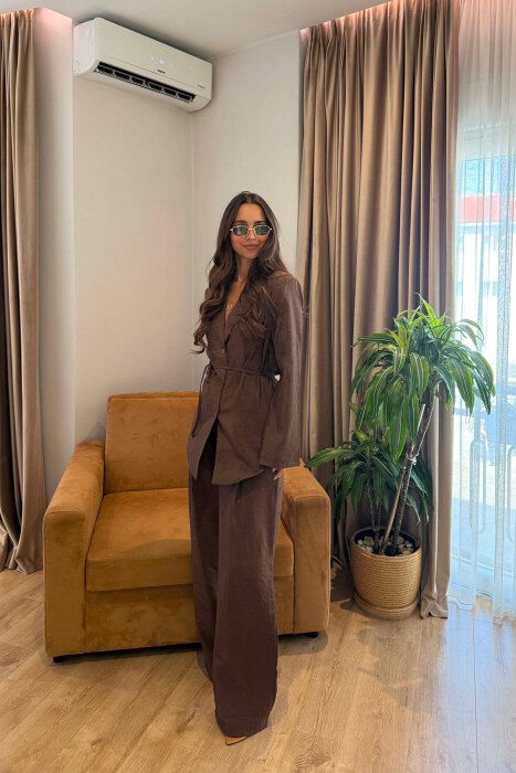 ONE COLOR SHIRT+ TROUSERS WOMEN SET BROWN/KAFE - 4
