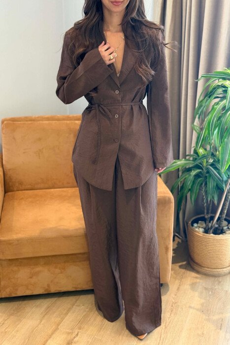 ONE COLOR SHIRT+ TROUSERS WOMEN SET BROWN/KAFE - 5