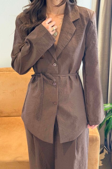 ONE COLOR SHIRT+ TROUSERS WOMEN SET BROWN/KAFE - 7