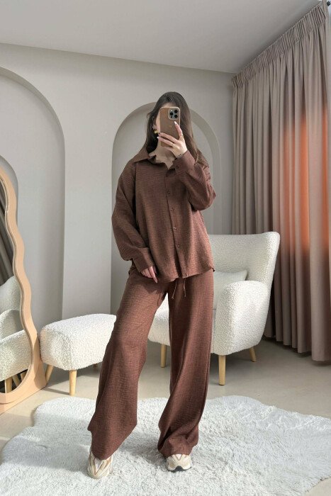 ONE COLOR SHIRT+ TROUSERS WOMEN SET BROWN/KAFE - 1