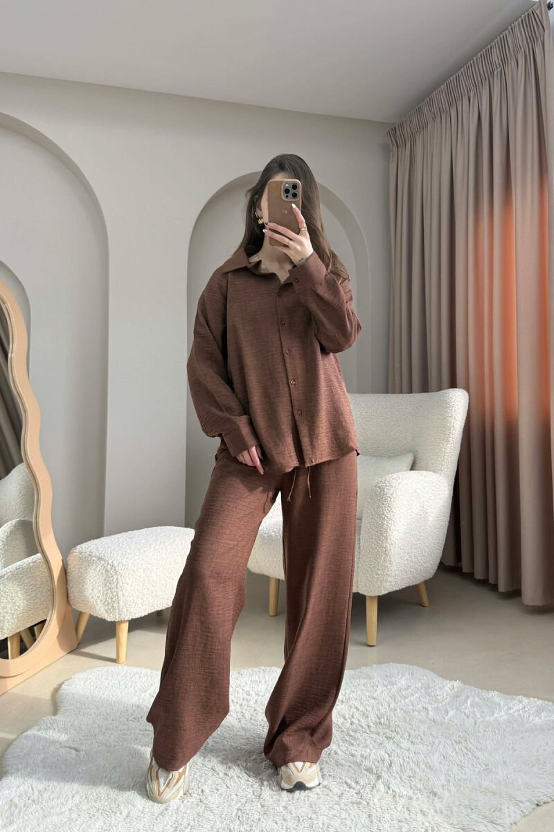 ONE COLOR SHIRT+ TROUSERS WOMEN SET BROWN/KAFE - 1