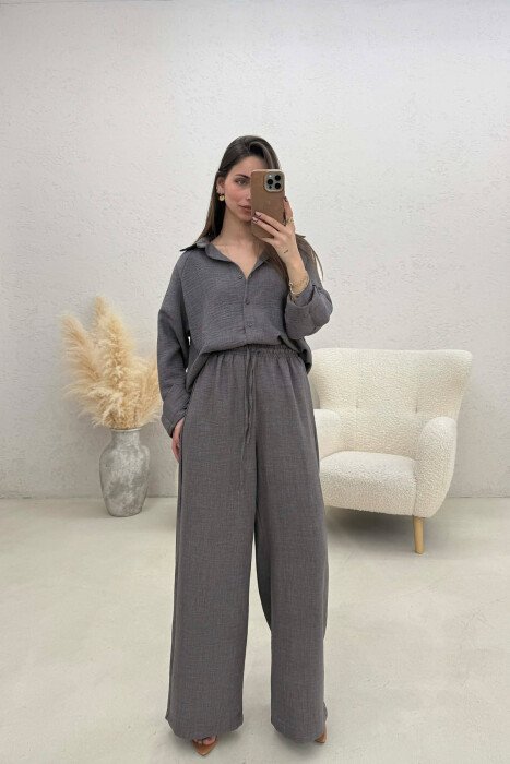 ONE COLOR SHIRT+ TROUSERS WOMEN SET DARK GREY/GEE 