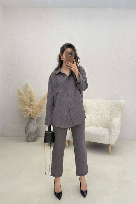 ONE COLOR SHIRT+ TROUSERS WOMEN SET DARK GREY/GEE 