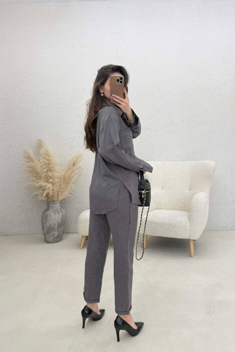 ONE COLOR SHIRT+ TROUSERS WOMEN SET DARK GREY/GEE - 4