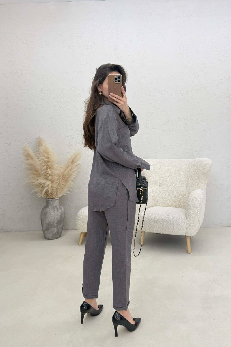 ONE COLOR SHIRT+ TROUSERS WOMEN SET DARK GREY/GEE - 4