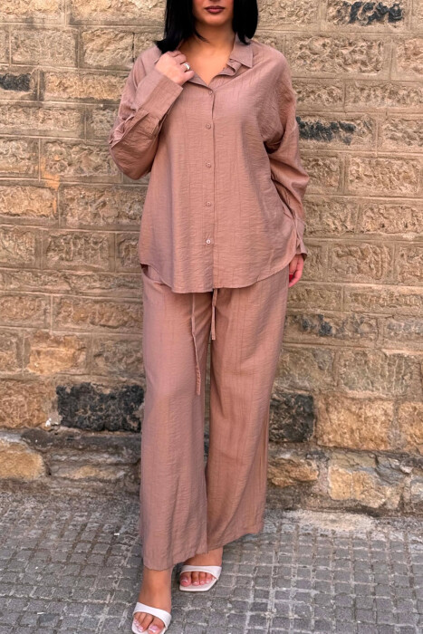 ONE COLOR SHIRT+ TROUSERS WOMEN SET LIGHT BROWN/KAZB - 4