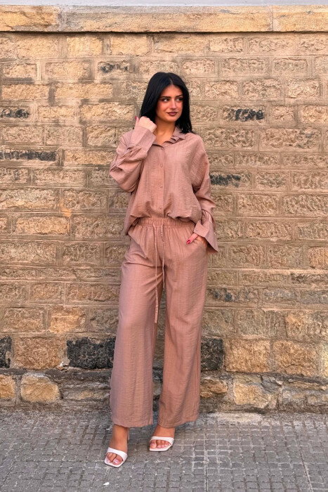 ONE COLOR SHIRT+ TROUSERS WOMEN SET LIGHT BROWN/KAZB - 5