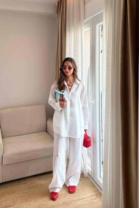 ONE COLOR SHIRT + TROUSERS WOMEN SET WHITE-E BARDHE - KLAUDIO FASHION