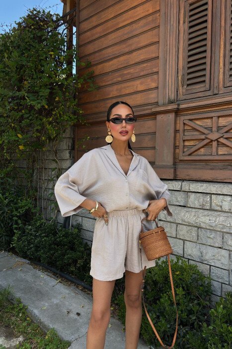 ONE COLOR SHIRT+SHORTS WOMEN SET BEIGE/BEZHE - 5