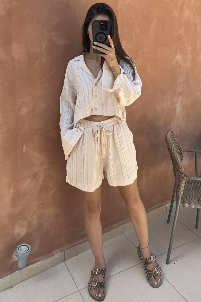 ONE COLOR SHIRT+SHORTS WOMEN SET CREAM/KREM - 1