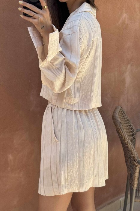 ONE COLOR SHIRT+SHORTS WOMEN SET CREAM/KREM - 3